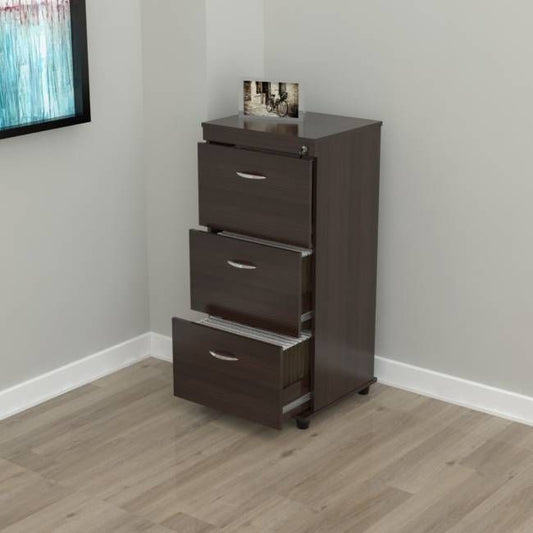 Espresso Wood Three Drawer filing Cabinet By Homeroots | Drawers | Modishstore - 4