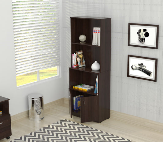Espresso Finish Wood Three Self and Cabinet Bookcase By Homeroots | Bookcases | Modishstore - 2