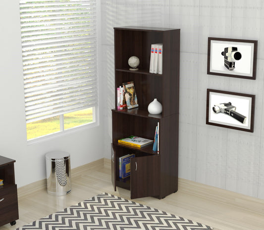Espresso Finish Wood Three Self and Cabinet Bookcase By Homeroots | Bookcases | Modishstore