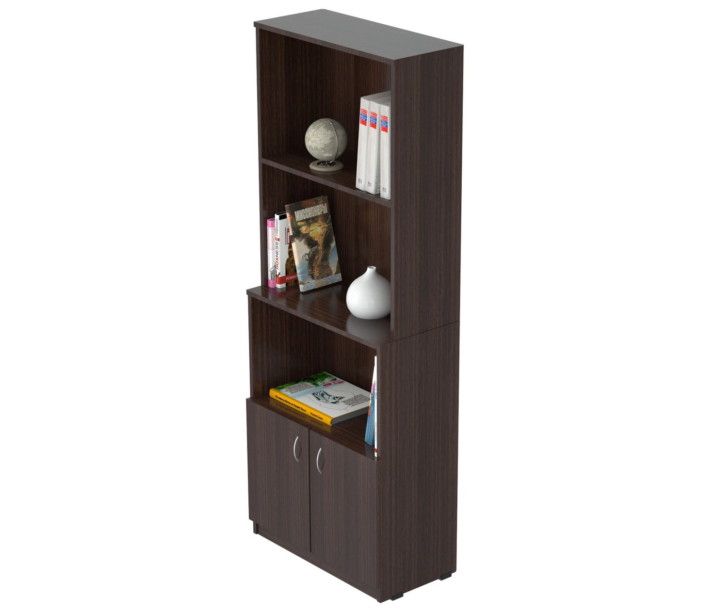 Espresso Finish Wood Three Self and Cabinet Bookcase By Homeroots | Bookcases | Modishstore - 4