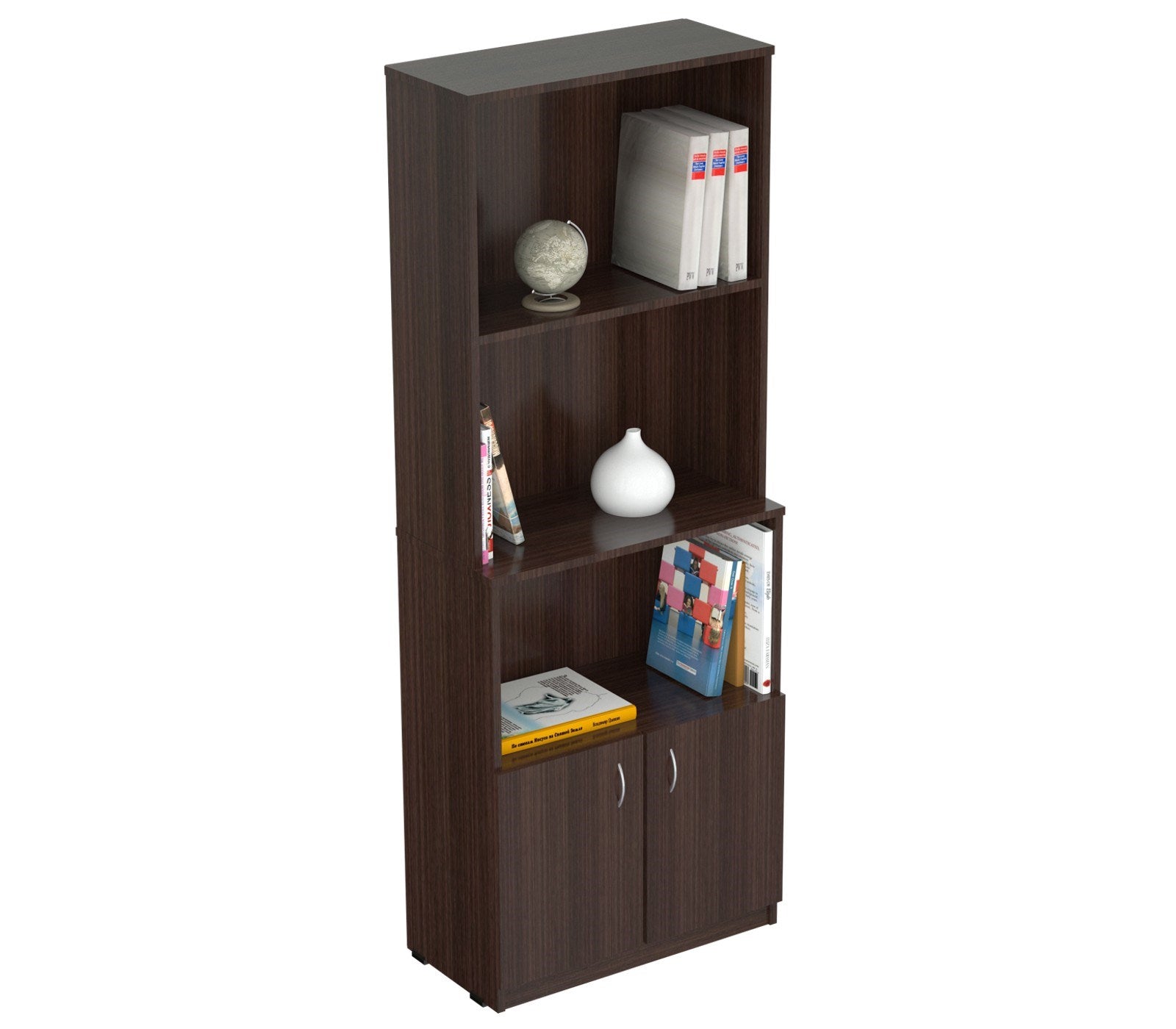 Espresso Finish Wood Three Self and Cabinet Bookcase By Homeroots | Bookcases | Modishstore - 5