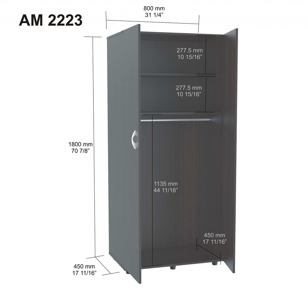 Espresso Finish Wood Wardrobe With Two Doors By Homeroots | Cabinets | Modishstore - 3
