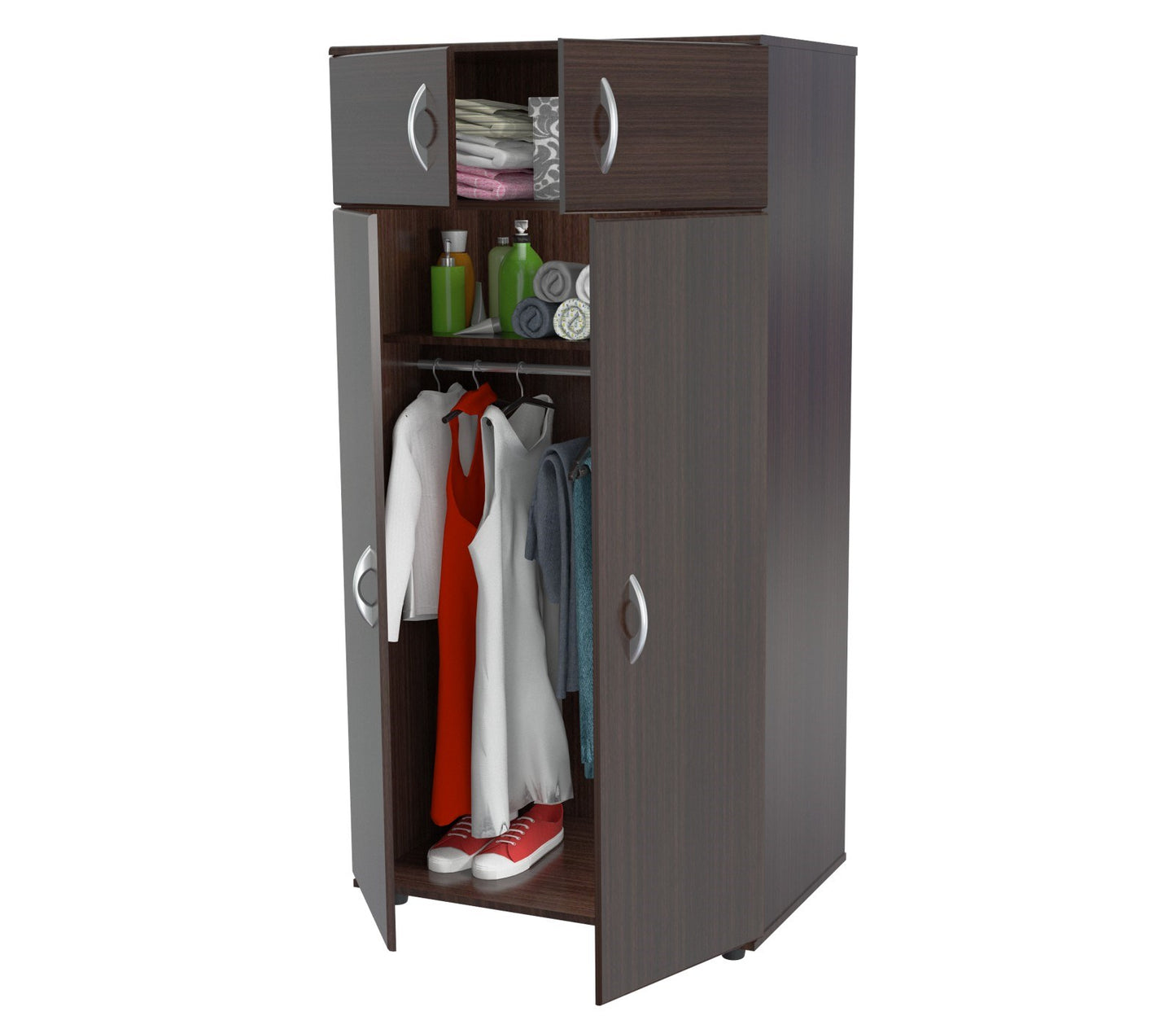 Espresso Finish Wood Wardrobe With Four Doors By Homeroots | Armoires & Wardrobes | Modishstore