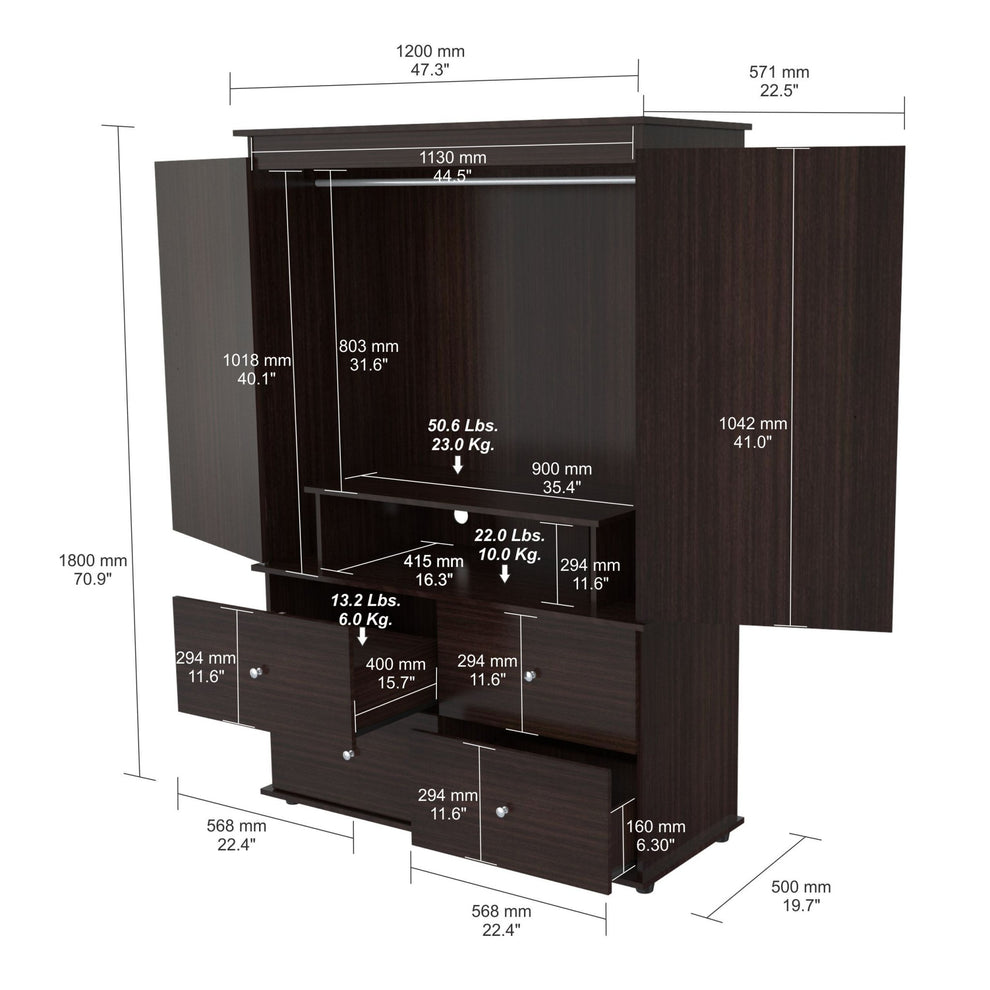 Espresso Finish Wood Four Drawer Armoire Dresser By Homeroots | Armoires & Wardrobes | Modishstore - 2
