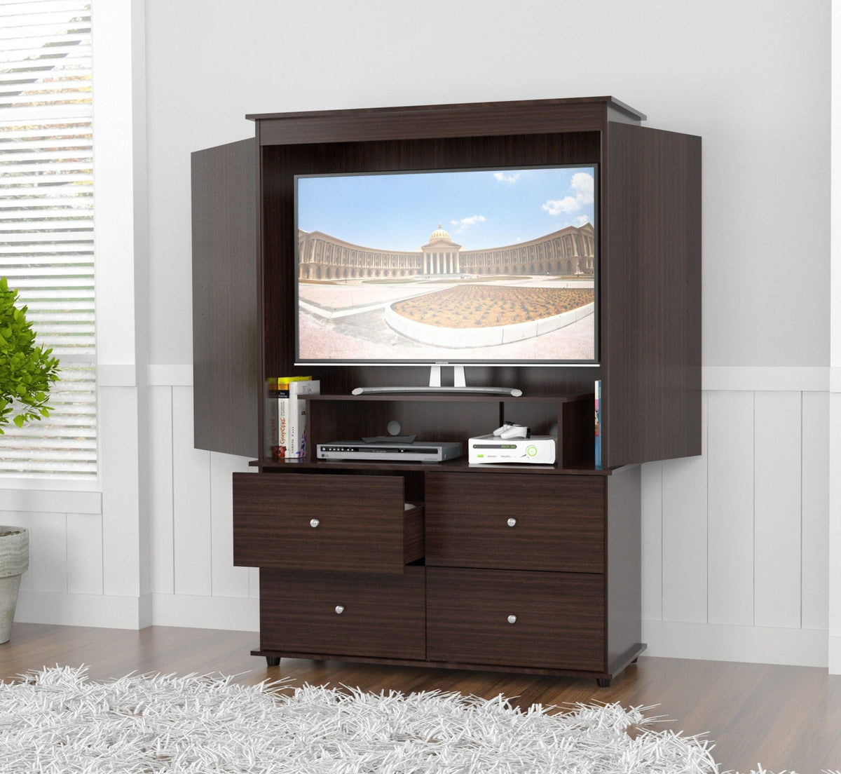 Espresso Finish Wood Four Drawer Armoire Dresser By Homeroots | Armoires & Wardrobes | Modishstore