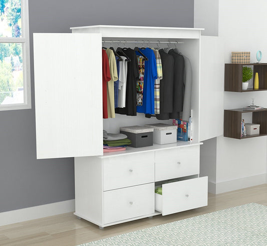 White Finish Wood Four Drawer Armoire Dresser By Homeroots | Armoires & Wardrobes | Modishstore