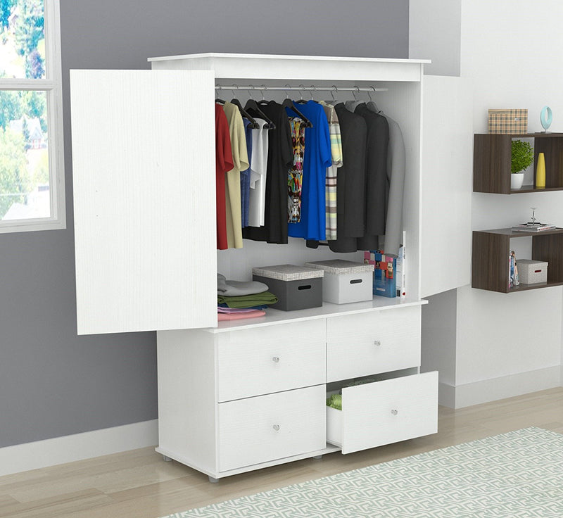 White Finish Wood Four Drawer Armoire Dresser By Homeroots