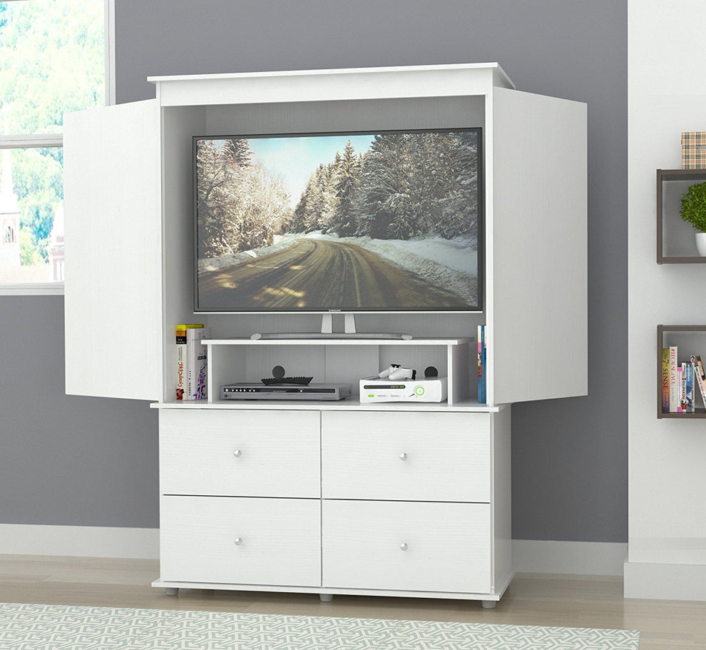 White Finish Wood Four Drawer Armoire Dresser By Homeroots | Armoires & Wardrobes | Modishstore - 2