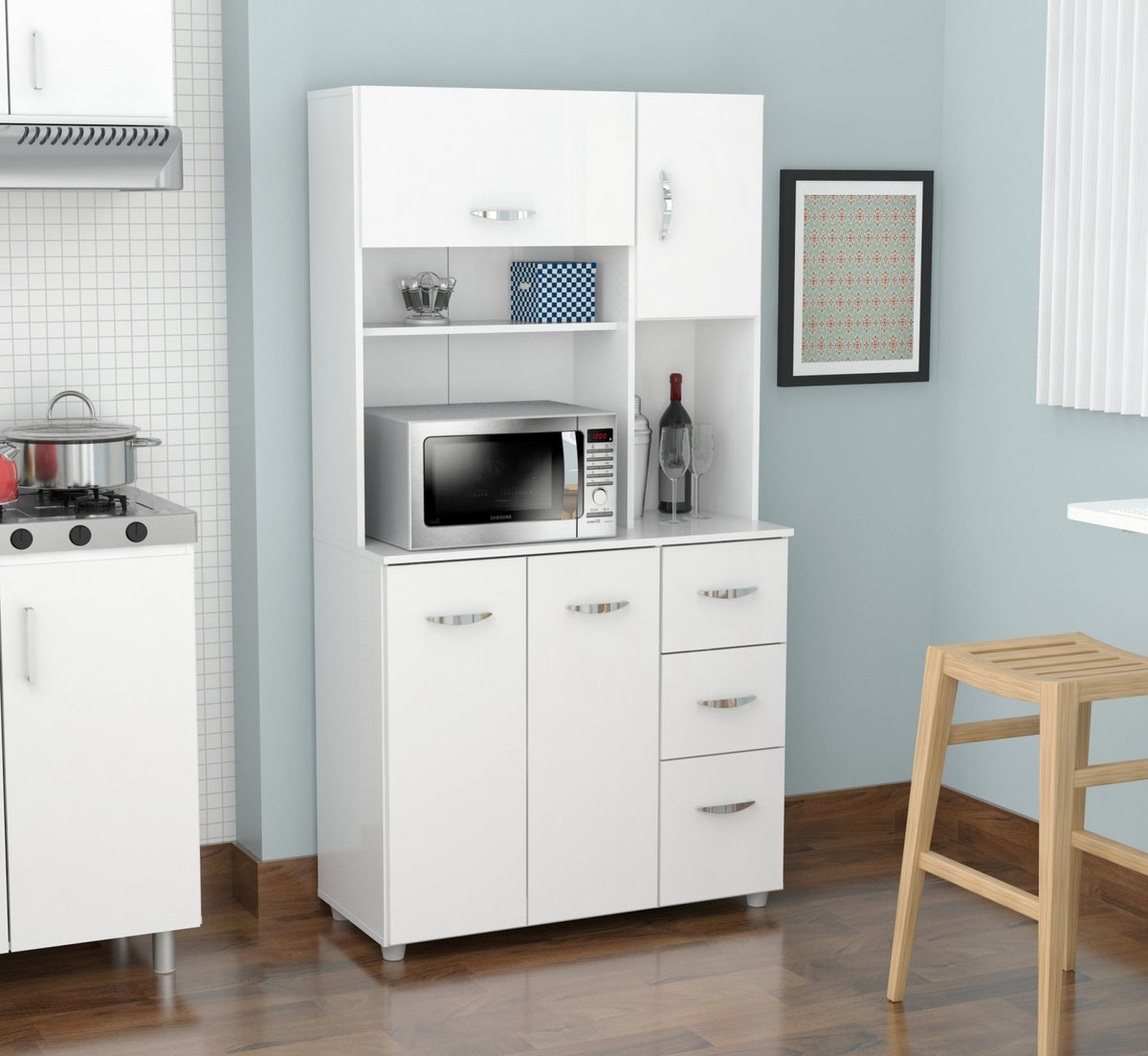 White Finish Wood Kitchen Storage Cabinet By Homeroots | Cabinets | Modishstore