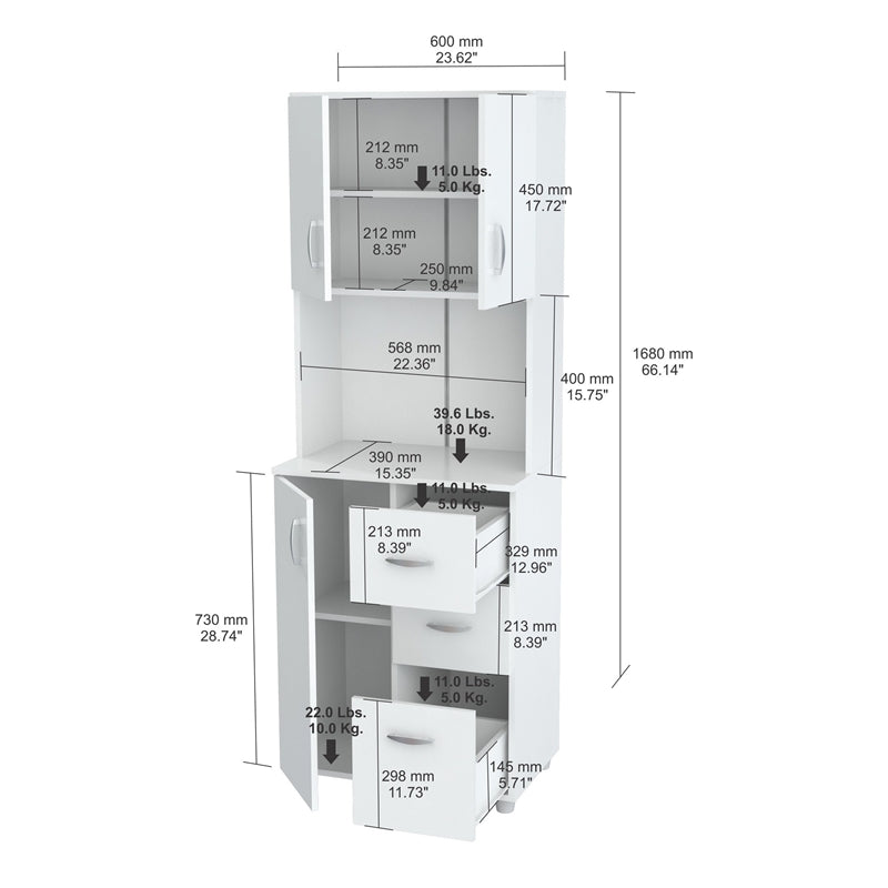 White Finish Wood High Low Full Size Microwave Cabinet By Homeroots | Cabinets | Modishstore - 2