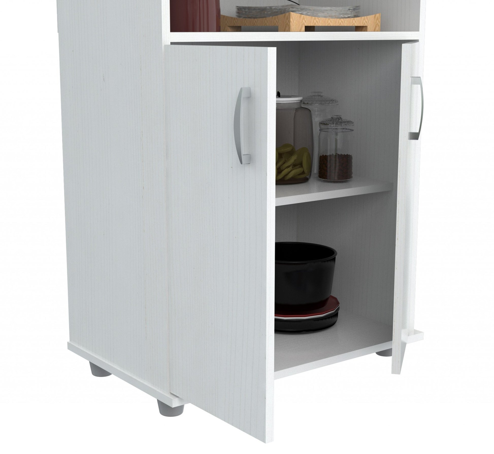 White Finish Wood Microwave Cart With Cabinet By Homeroots | Cabinets | Modishstore - 2