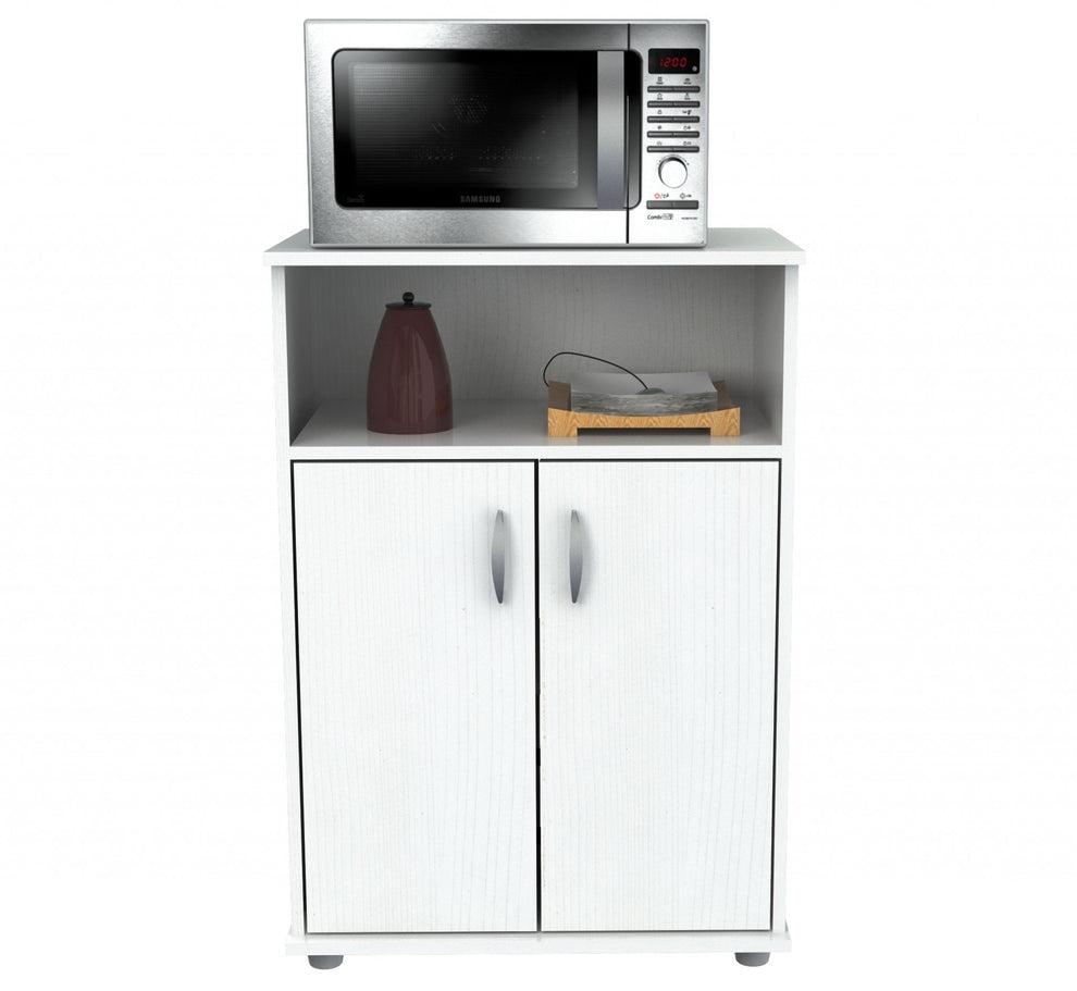 White Finish Wood Microwave Cart With Cabinet By Homeroots | Cabinets | Modishstore - 3