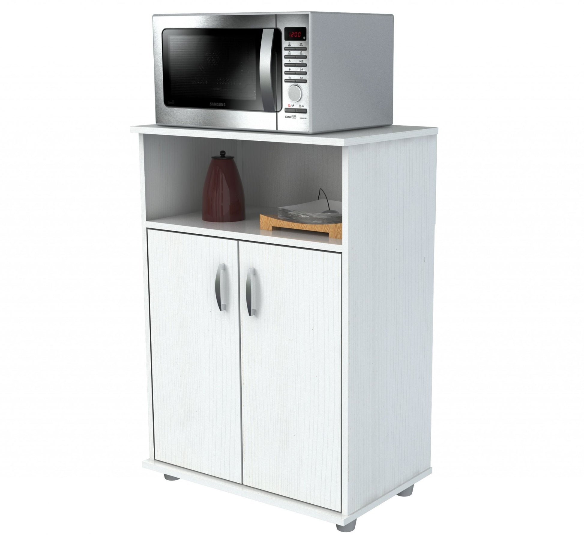 White Finish Wood Microwave Cart With Cabinet By Homeroots | Cabinets | Modishstore - 4
