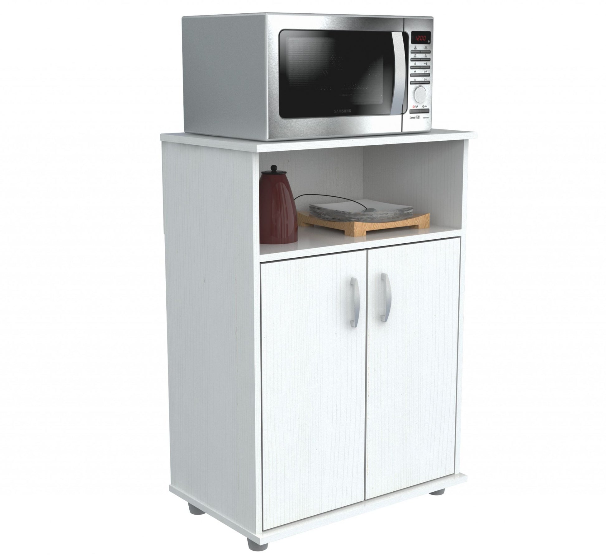 White Finish Wood Microwave Cart With Cabinet By Homeroots | Cabinets | Modishstore - 5