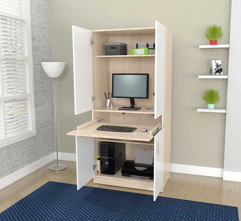 White and Natural Finish Wood Computer Hutch Desk By Homeroots | Desks | Modishstore