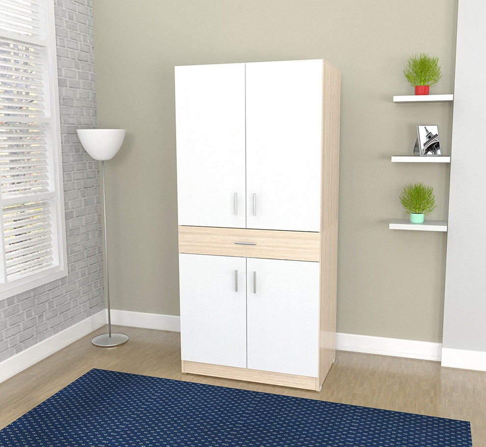 White and Natural Finish Wood Computer Hutch Desk By Homeroots | Desks | Modishstore - 2