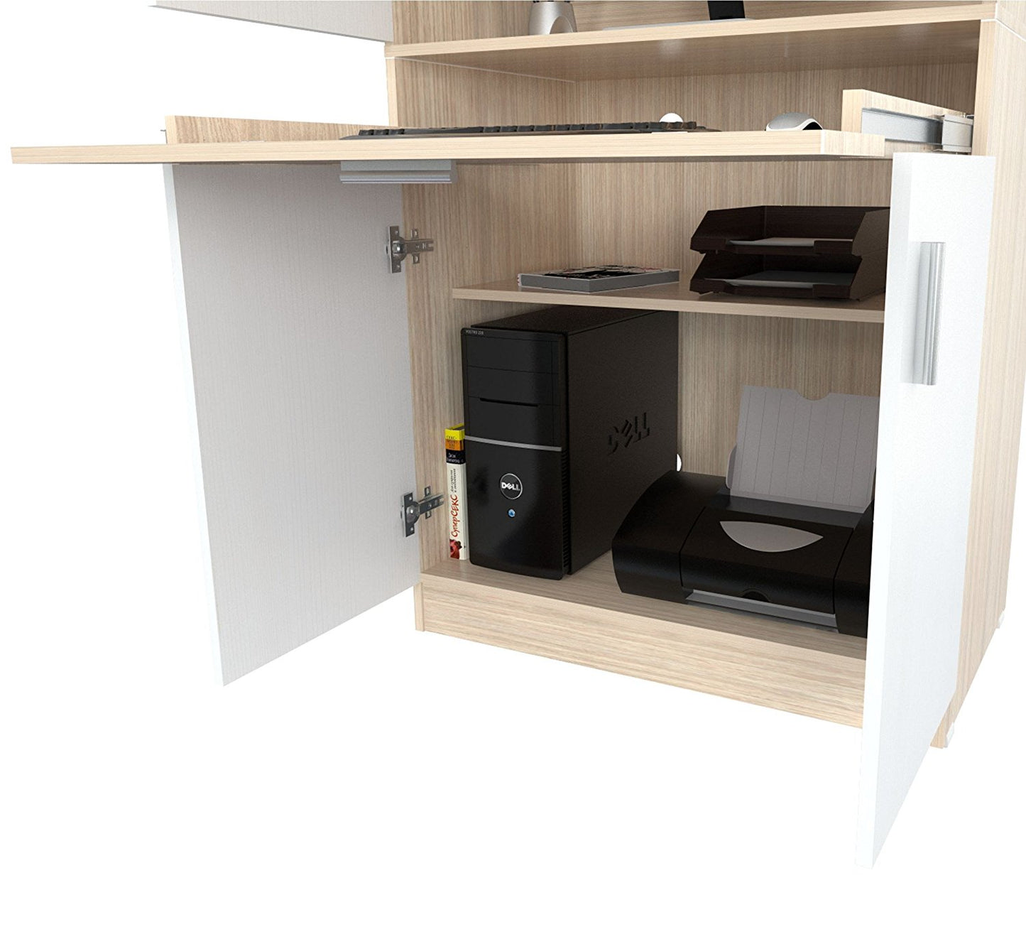 White and Natural Finish Wood Computer Hutch Desk By Homeroots | Desks | Modishstore - 3