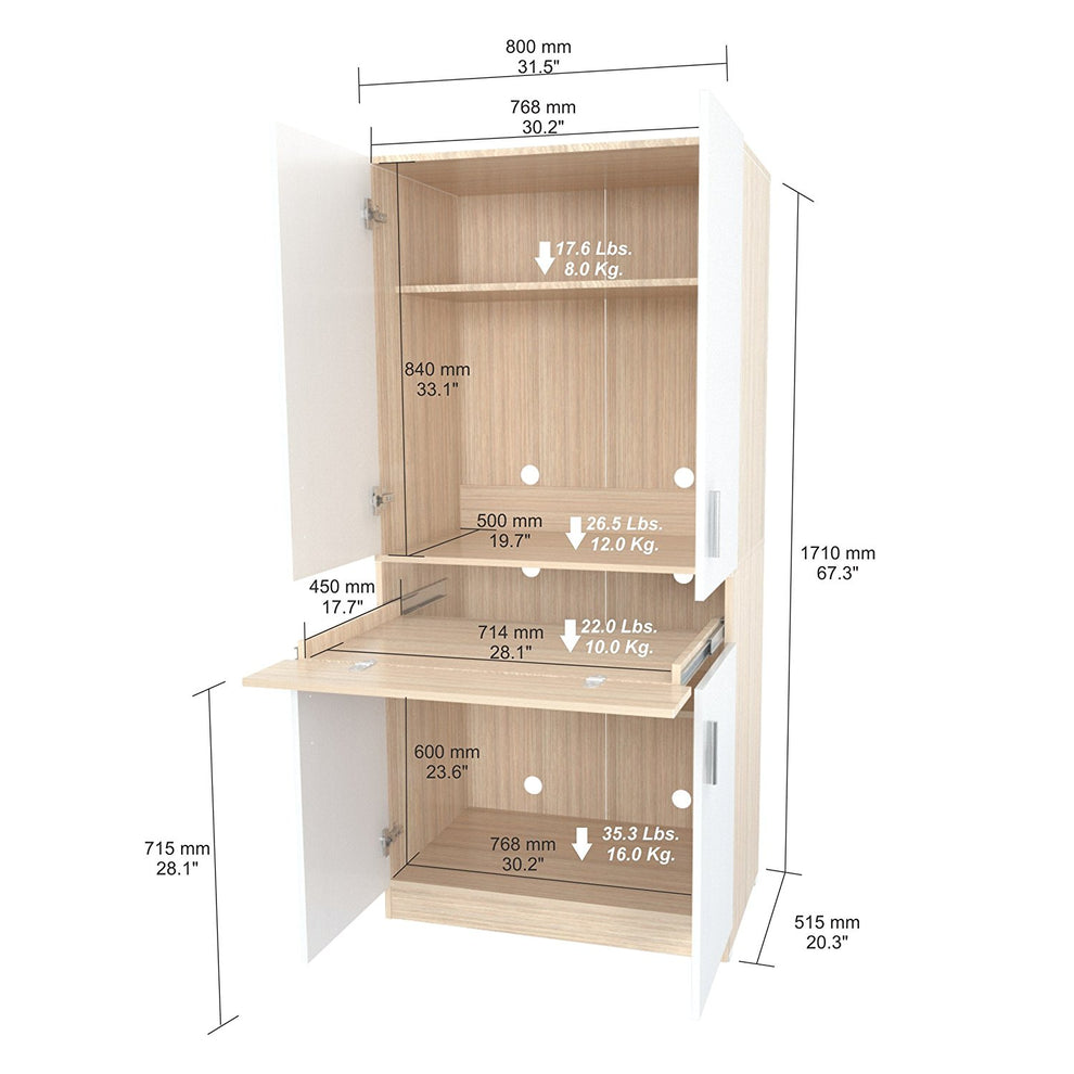 White and Natural Finish Wood Computer Hutch Desk By Homeroots | Desks | Modishstore - 5
