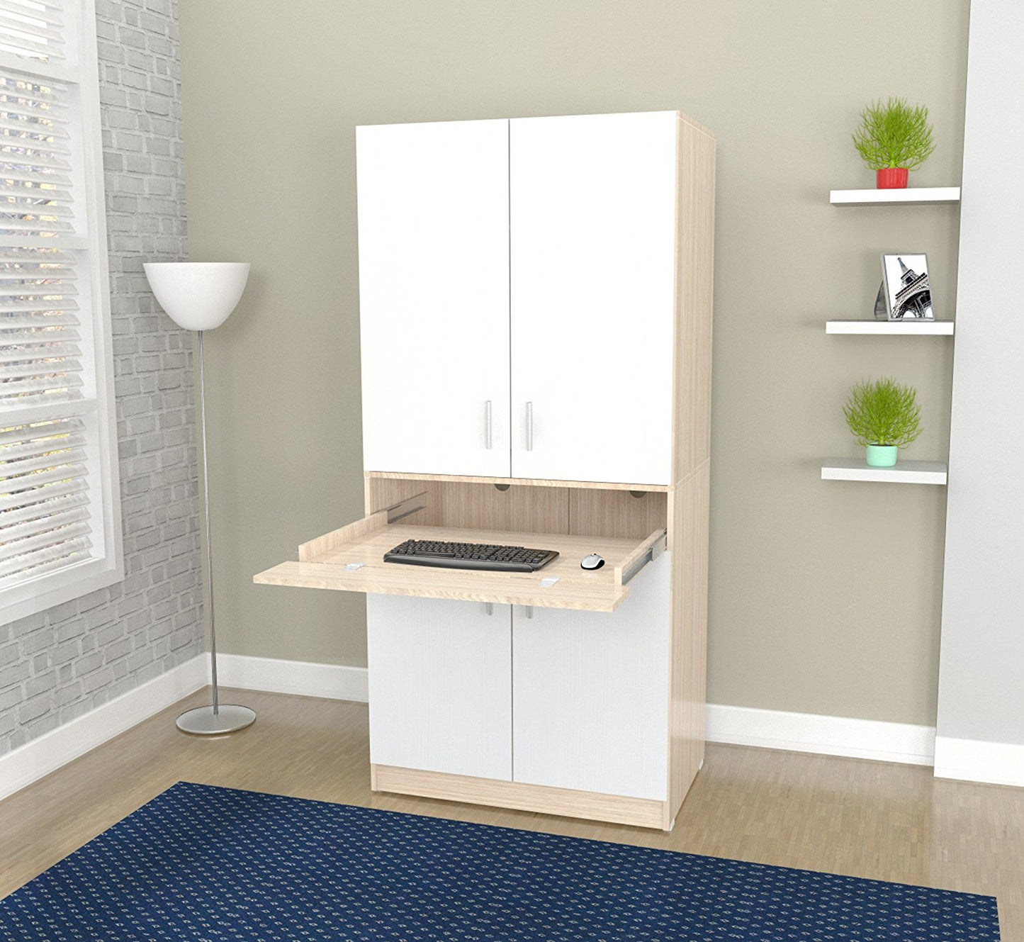 White and Natural Finish Wood Computer Hutch Desk By Homeroots | Desks | Modishstore - 6