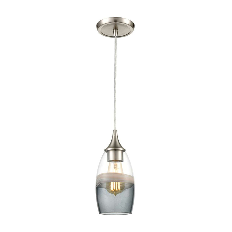 Sutter Creek 1-Light Mini Pendant in Satin Nickel with Clear, Grey, and Smoke Seedy Glass | Pendant Lamps | Modishstore
