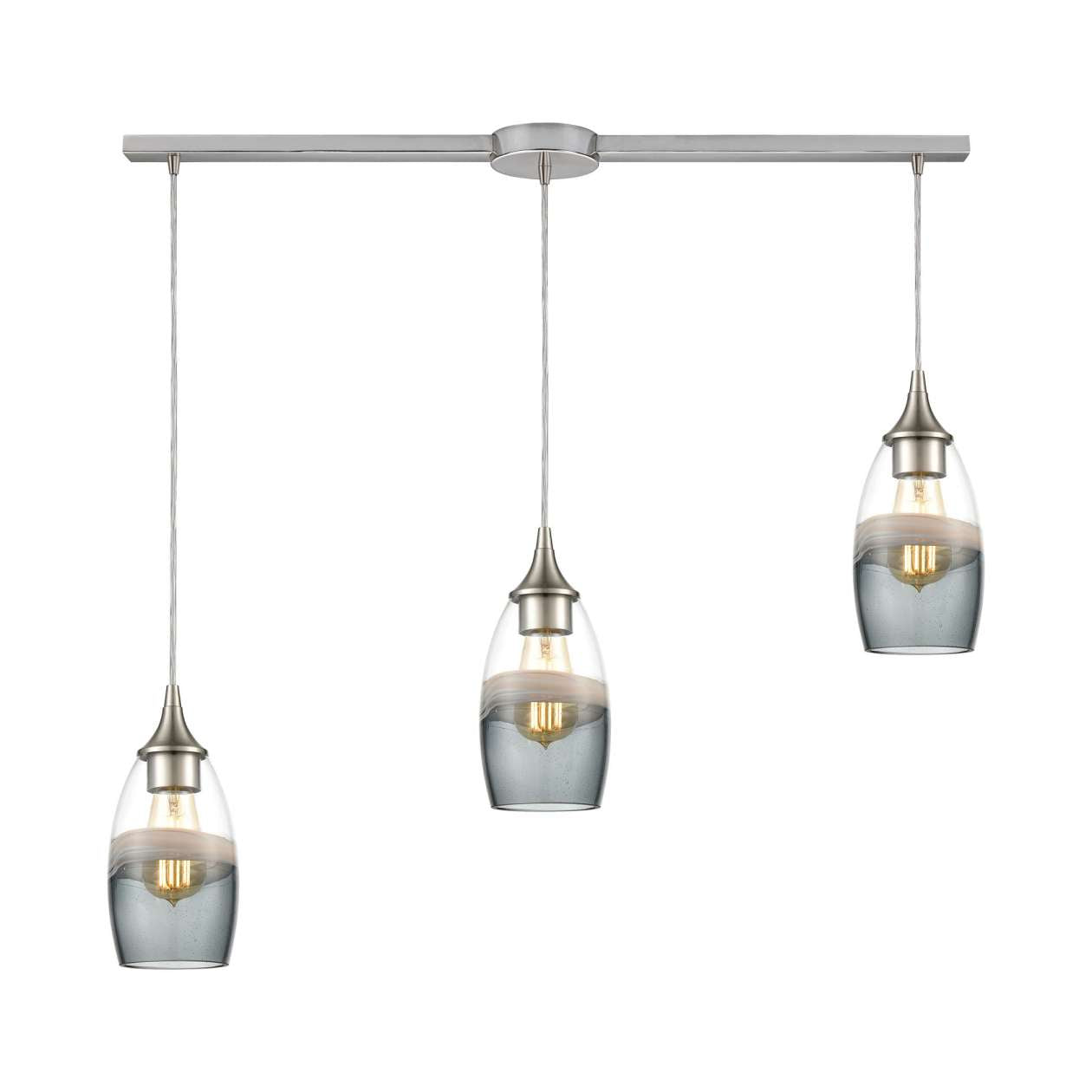 Sutter Creek 3-Light Linear Mini Pendant Fixture with Clear, Grey, and Smoke Seedy Glass | Pendant Lamps | Modishstore
