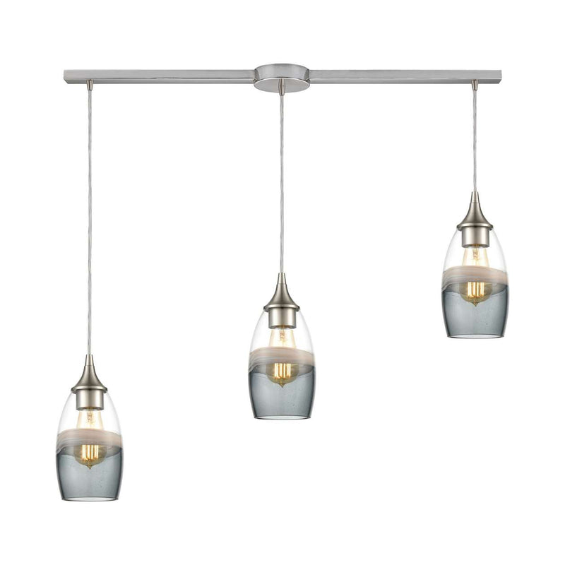 Sutter Creek 3-Light Linear Mini Pendant Fixture with Clear, Grey, and Smoke Seedy Glass | Pendant Lamps | Modishstore