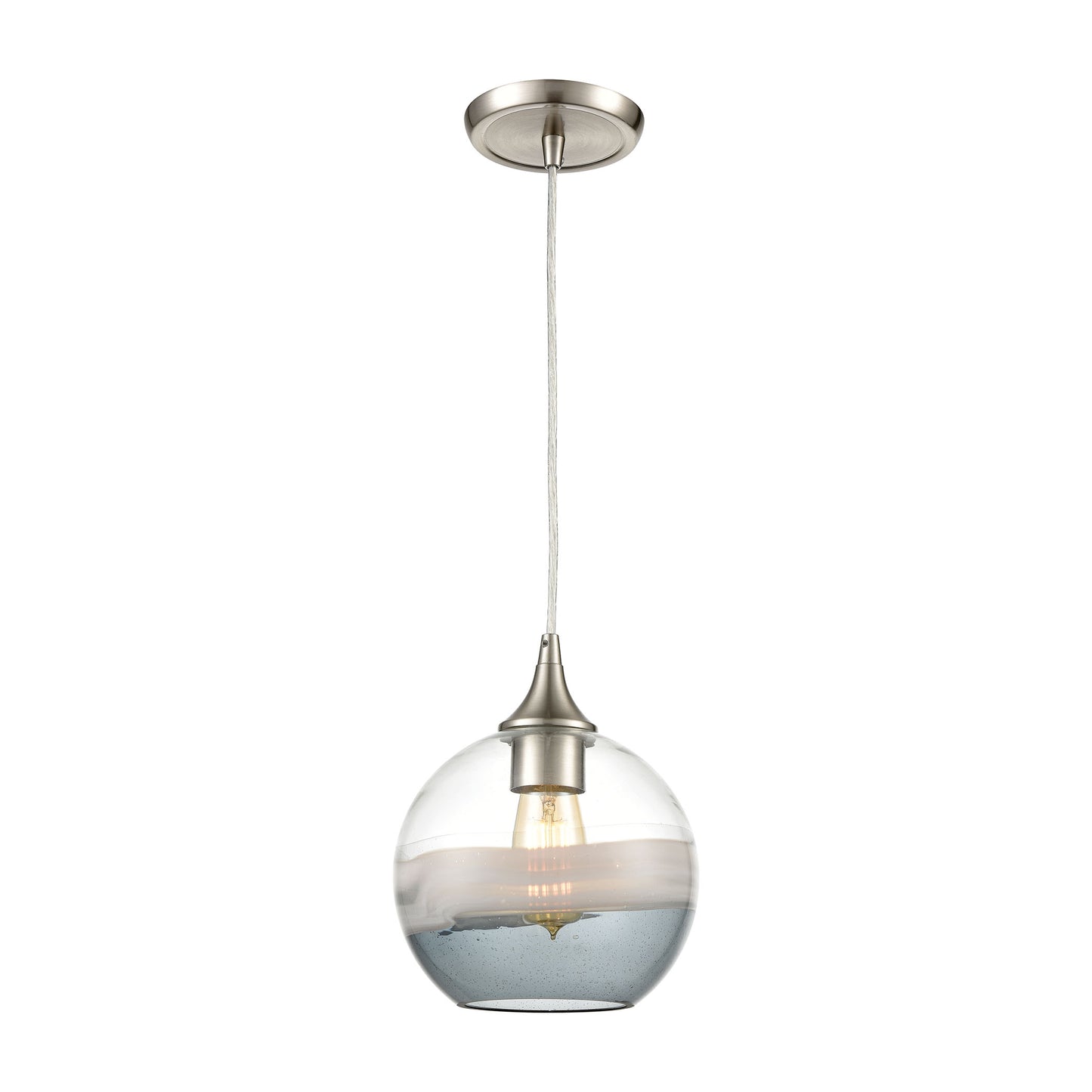 Sutter Creek 1-Light Mini Pendant in Satin Nickel with Clear, Grey, and Smoke Seedy Glass ELK Lighting | Pendant Lamps | Modishstore