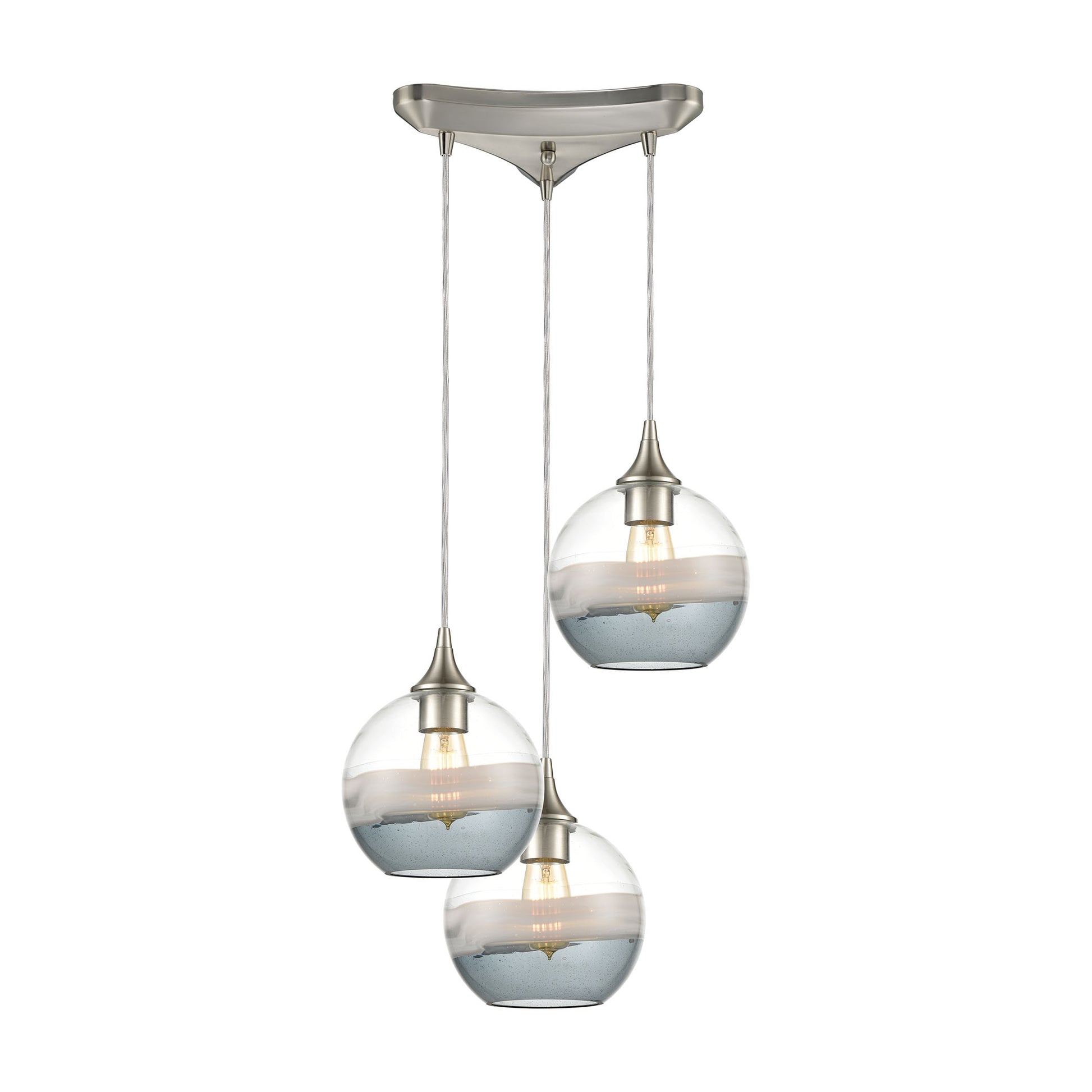 Sutter Creek 3-Light Triangular Mini Pendant Fixture with Clear, Grey, and Smoke Seedy Glass ELK Lighting | Pendant Lamps | Modishstore
