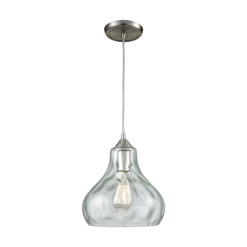Belmont 1-Light Mini Pendant in Satin Nickel with Clear Water Glass ELK Lighting | Pendant Lamps | Modishstore