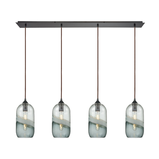 Sutter Creek 4-Light Linear Pendant Fixture in Oiled Bronze with Clear and Smoke Seedy Glass ELK Lighting | Pendant Lamps | Modishstore