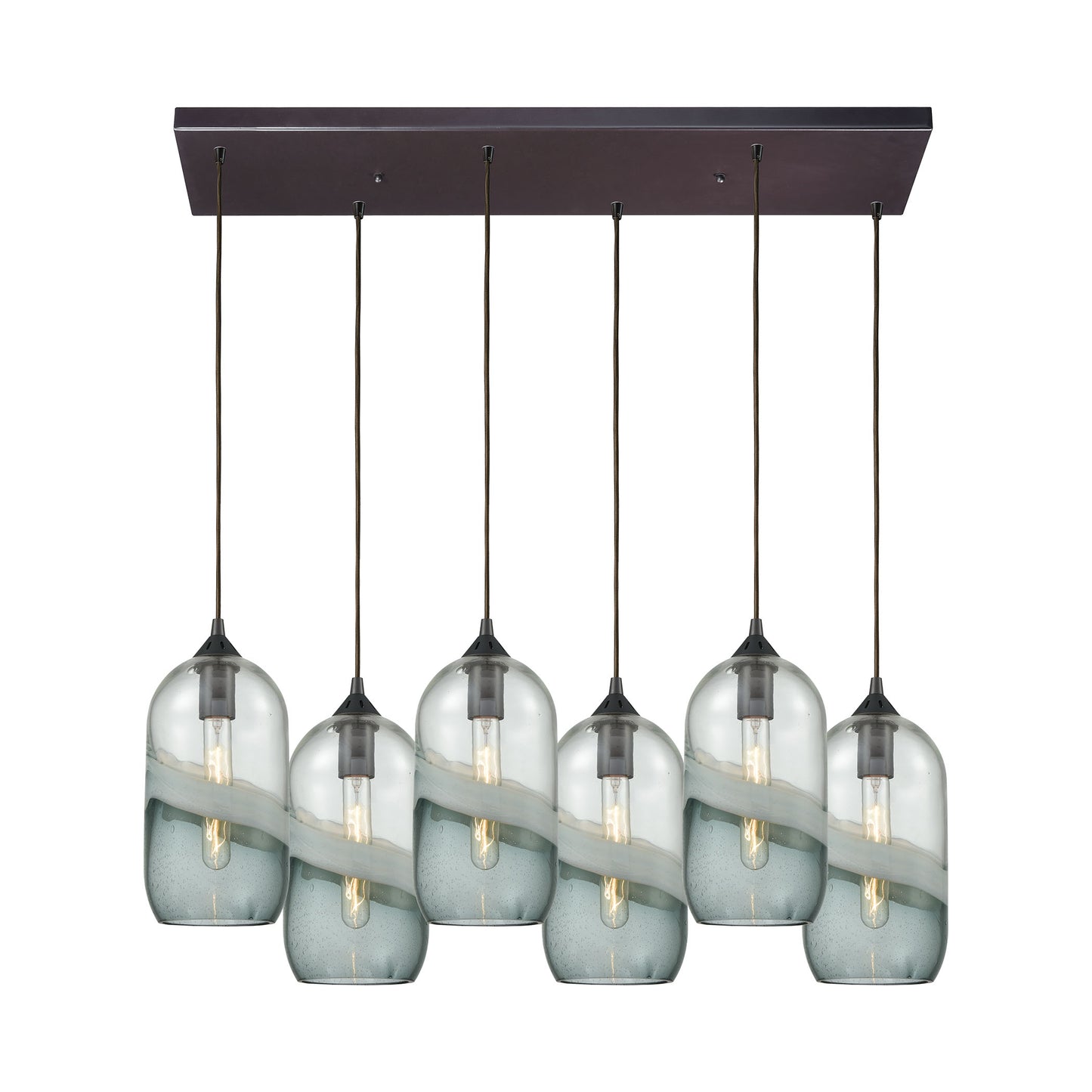 Sutter Creek 6-Light Rectangular Pendant Fixture in Oiled Bronze with Clear and Smoke Seedy Glass ELK Lighting | Pendant Lamps | Modishstore