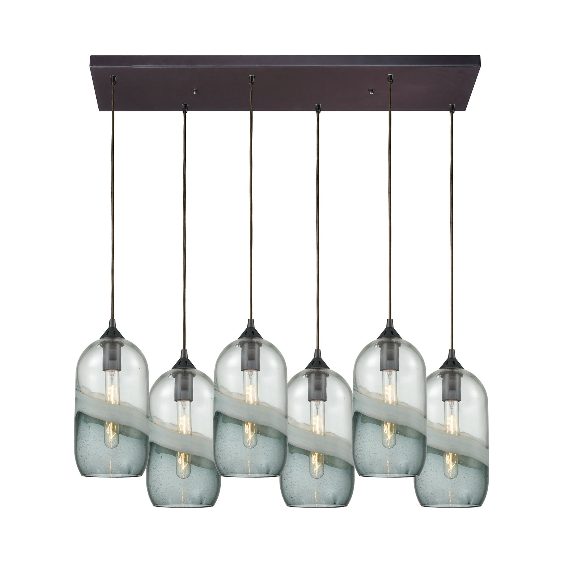 Sutter Creek 6-Light Rectangular Pendant Fixture in Oiled Bronze with Clear and Smoke Seedy Glass ELK Lighting | Pendant Lamps | Modishstore