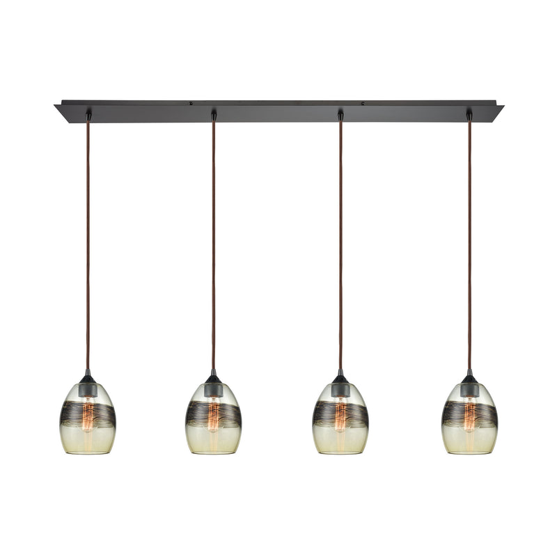 Whisp 4-Light Linear Pendant Fixture in Oil Rubbed Bronze with Champagne-plated Glass ELK Lighting | Pendant Lamps | Modishstore
