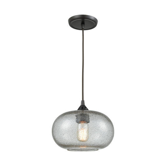 Volace 1-Light Mini Pendant in Oiled Bronze with Rotunde Gray Speckled Blown Glass ELK Lighting | Pendant Lamps | Modishstore
