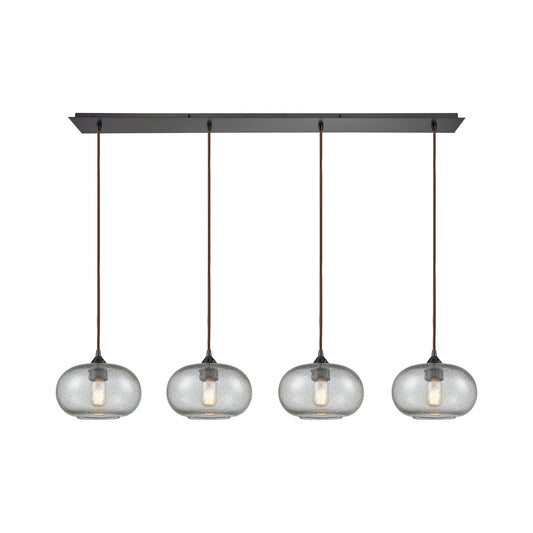 Volace 4-Light Linear Pendant Fixture in Oiled Bronze with Rotunde Gray Speckled Blown Glass ELK Lighting | Pendant Lamps | Modishstore