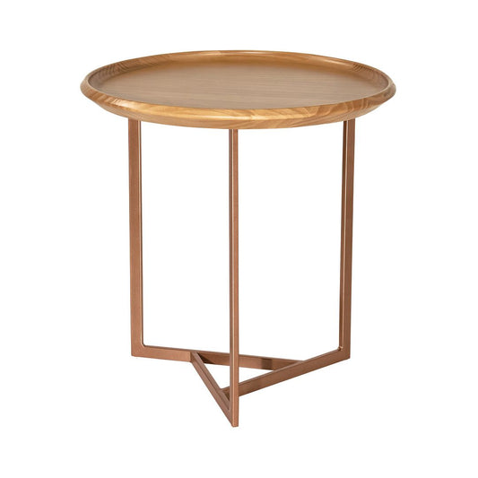 Manhattan Comfort Knickerbocker 19.29 Modern Round End Table with Steel Base in Cinnamon | End Tables | Modishstore