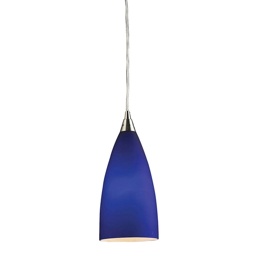 Vesta 1-Light Mini Pendant in Satin Nickel with Blue Glass ELK Lighting | Pendant Lamps | Modishstore