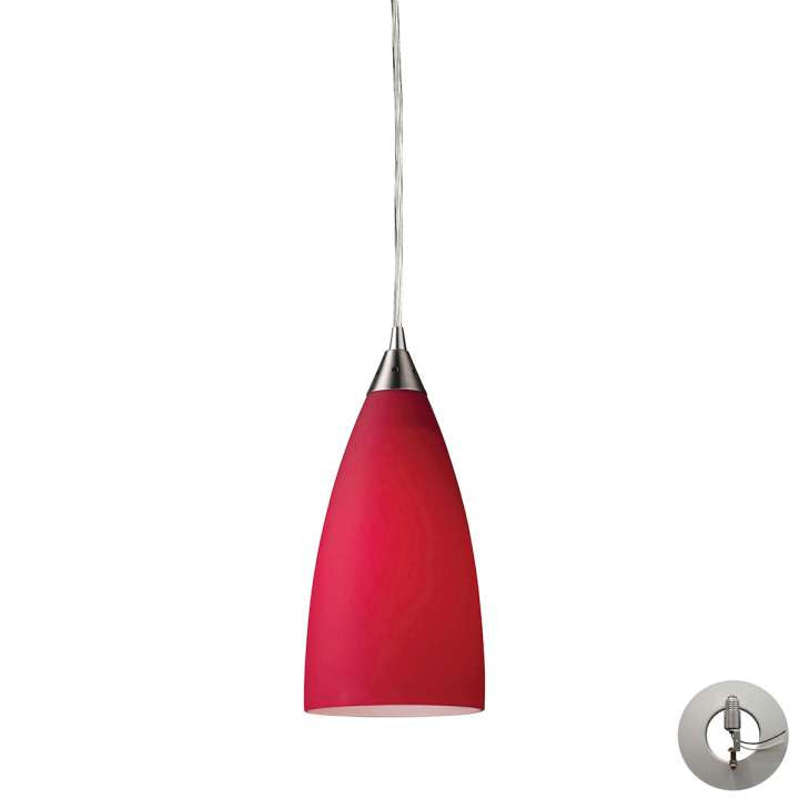 Vesta 1-Light Mini Pendant in Satin Nickel with Cardinal Red Glass - Includes Adapter Kit | Pendant Lamps | Modishstore