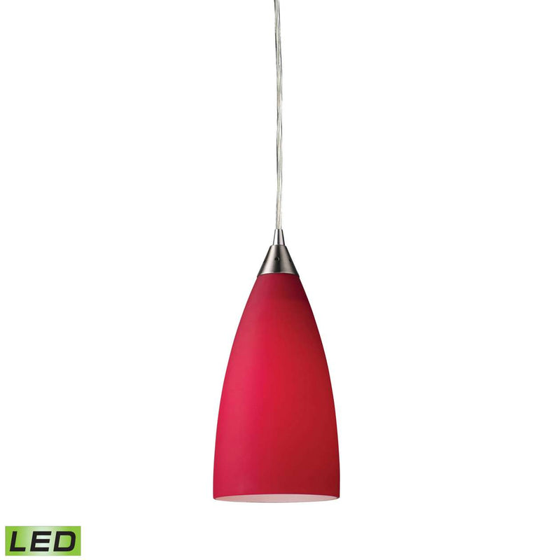 Vesta 1-Light Mini Pendant in Satin Nickel with Cardinal Red Glass - Includes LED Bulb | Pendant Lamps | Modishstore