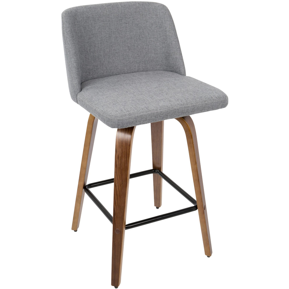 Toriano Mid-Century Modern Counter Stool in Walnut and Blue Fabric By LumiSource - Set of 2 | Counter Stools | Modishstore - 37