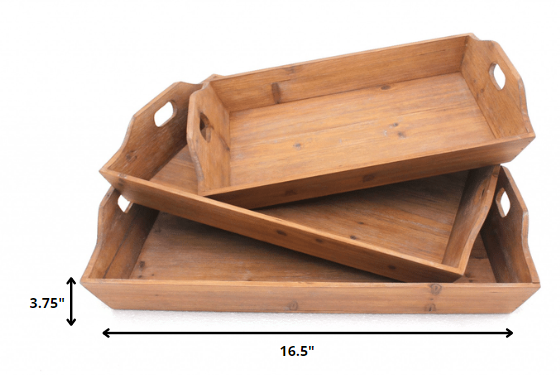 Brown Country Cottage Wooden - Serving Tray 3Pcs By Homeroots | Trays | Modishstore - 2