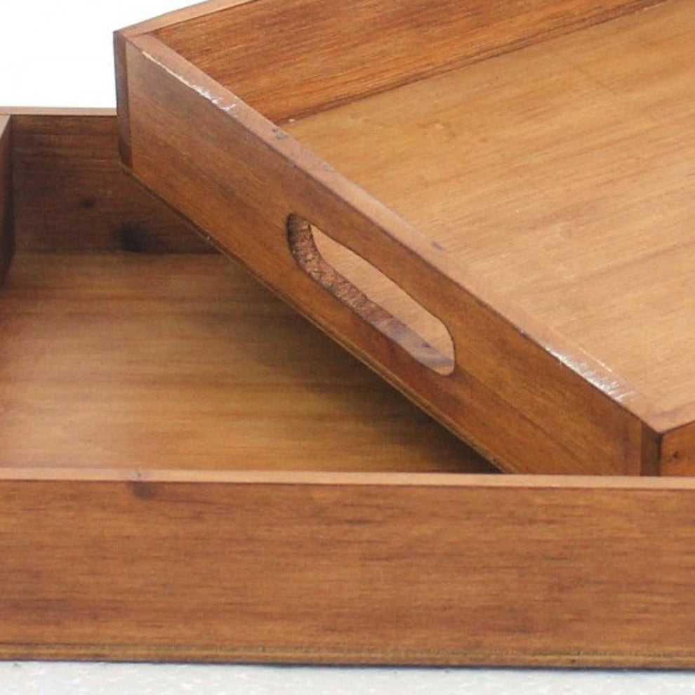 Brown Country Cottage Wooden Serving Tray 2Pc By Homeroots | Trays | Modishstore - 5