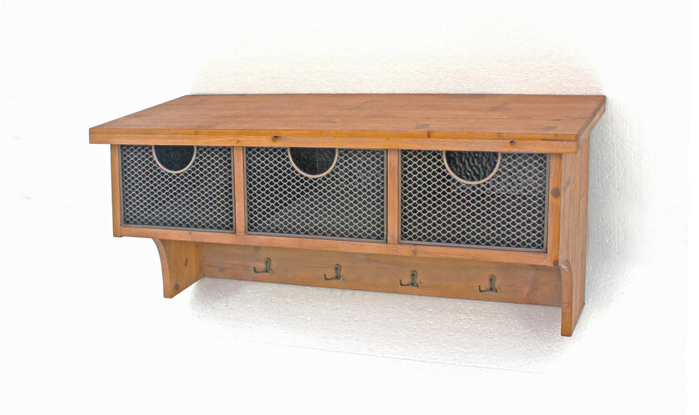 Brown Rustic Wooden Wall Shelf with 3 Drawers and Hooks By Homeroots | Shelves & Shelving Units | Modishstore - 2