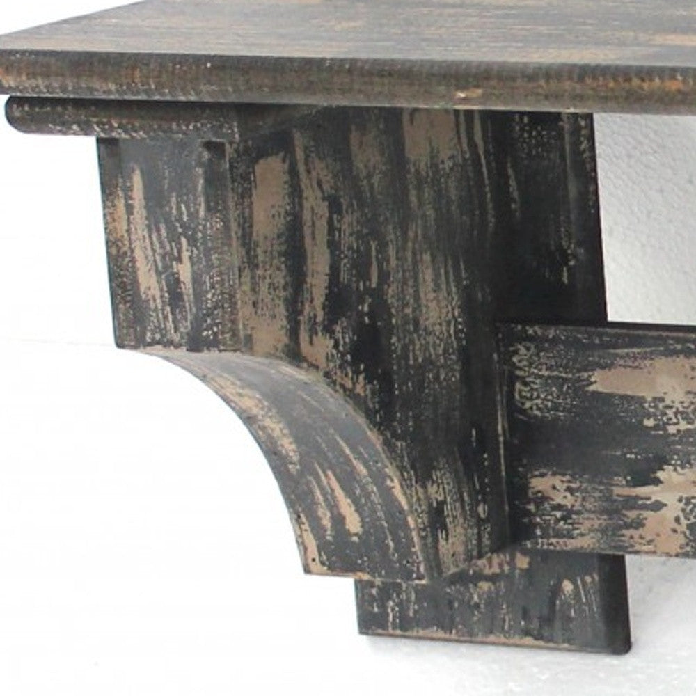 Black Vintage Wooden Metal Hooks Wall Shelf By Homeroots | Wall Shelf | Modishstore - 5
