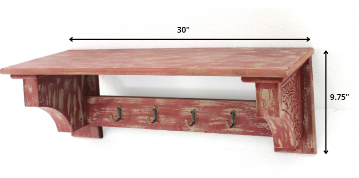 Black Vintage Wooden Metal Hooks Wall Shelf By Homeroots | Wall Shelf | Modishstore - 7
