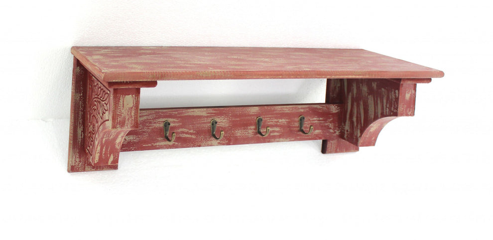 Black Vintage Wooden Metal Hooks Wall Shelf By Homeroots | Wall Shelf | Modishstore - 8