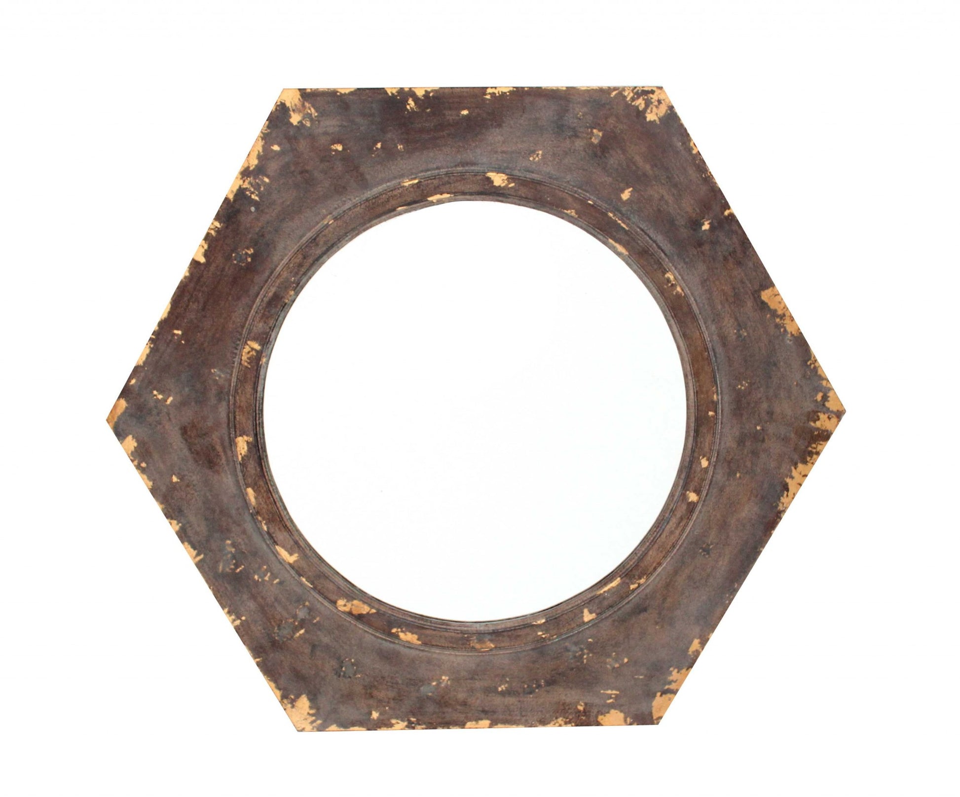 Bronze Vintage Round Hexagon Frame - Cosmetic Mirror By Homeroots | Mirrors | Modishstore