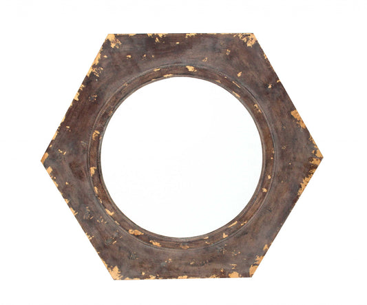 Bronze Vintage Round Hexagon Frame - Cosmetic Mirror By Homeroots | Mirrors | Modishstore