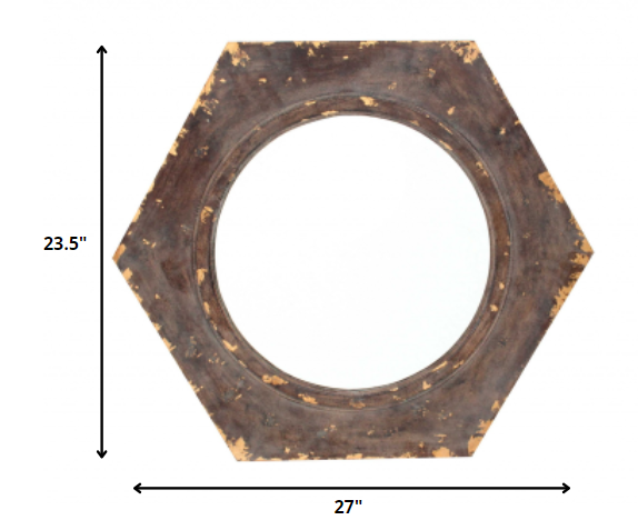 Bronze Vintage Round Hexagon Frame - Cosmetic Mirror By Homeroots | Mirrors | Modishstore - 2