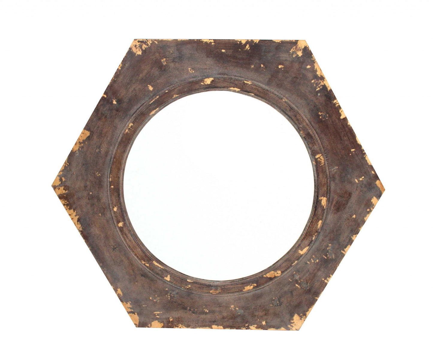 Bronze Vintage Round Hexagon Frame - Cosmetic Mirror By Homeroots | Mirrors | Modishstore - 3
